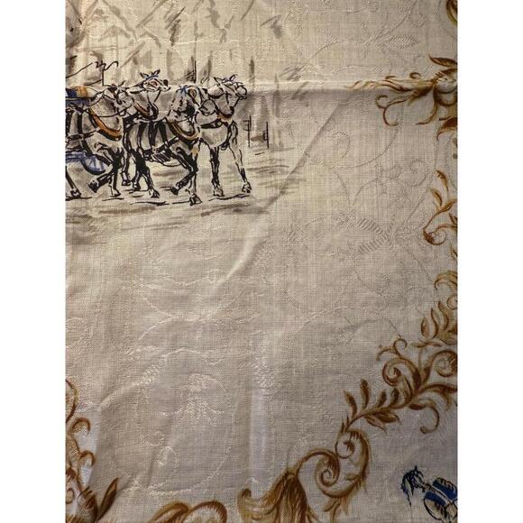 Celine Handkerchief White Red Gold Blue Horse Carriage Print Vintage Equestrian - Picture 3 of 4